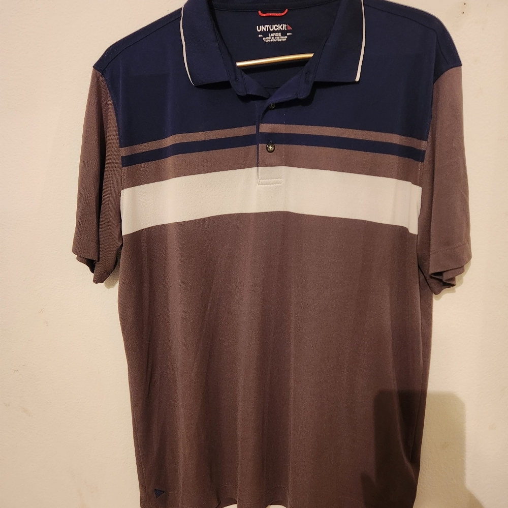 UNTUCKit Mens Regular Fit Bailey Grey Short Sleeve Polo Shirt L
